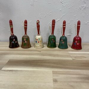 Ringing Bell Russ Berrie Co Vintage Wooden Ornaments Set Of 6 Multicolor Taiwan
